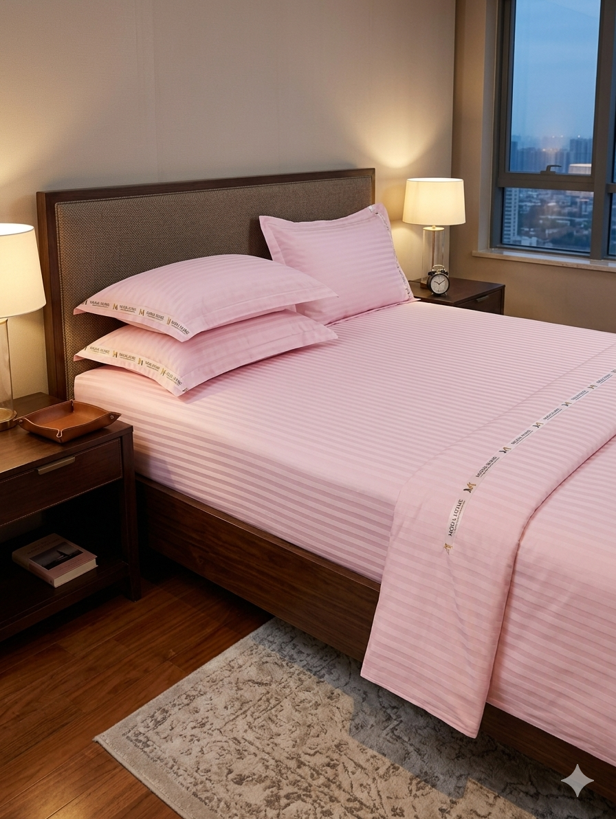 Stripe 3-piece fitted sheet set by MODA HOME, with a modern stripe pattern in 200 cm size on a neatly made bed.