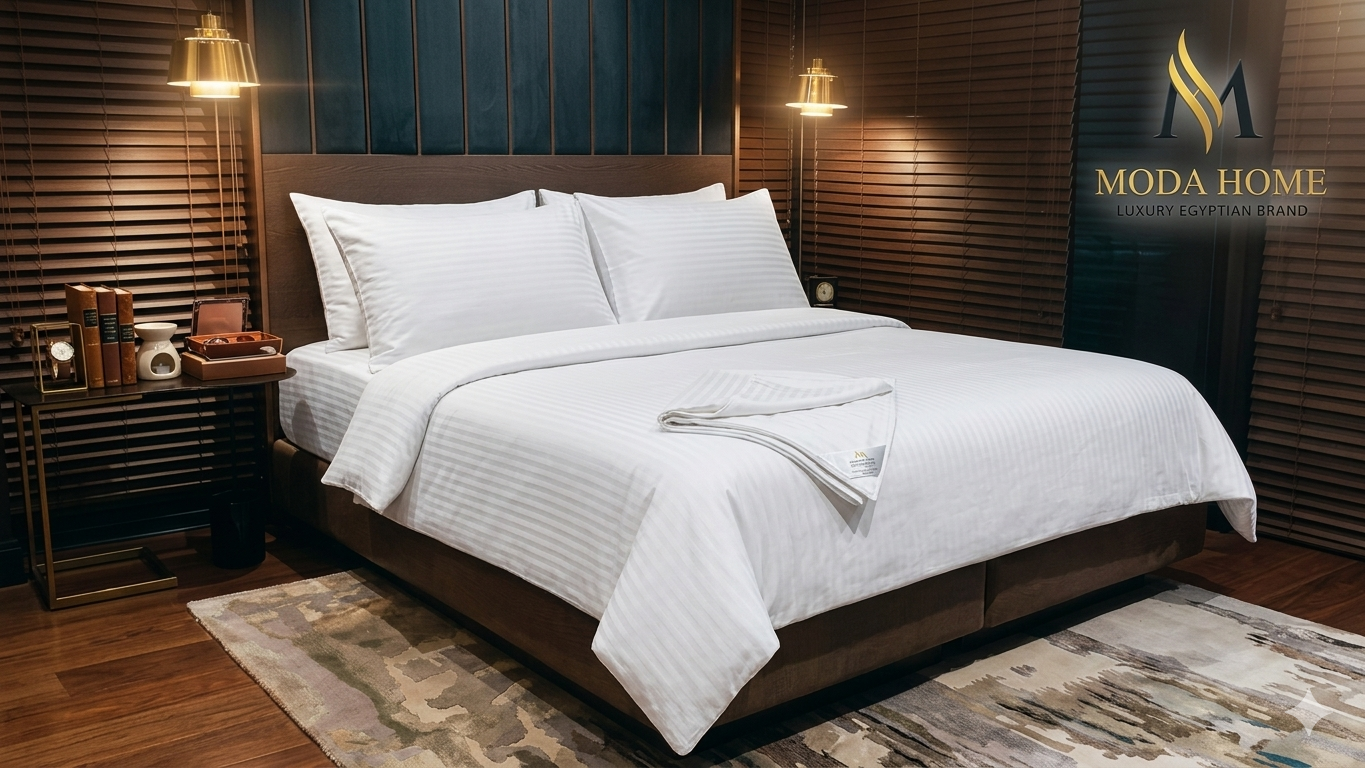 MODA HOME Stripe Flat Sheet Set 5-piece with modern striped design, includes flat sheet and matching pillowcases for a stylish bedroom look.