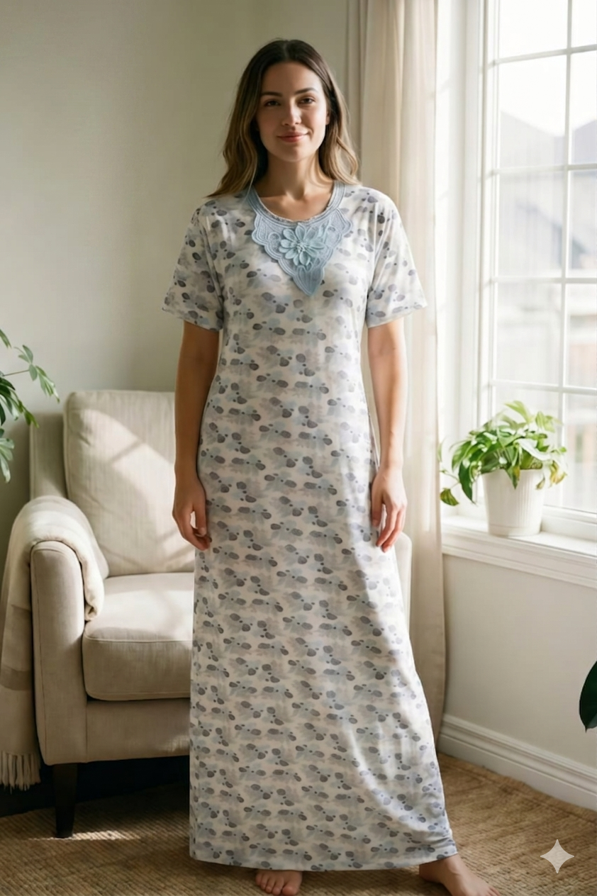 Pistache FullCover H.S nightshirt in soft fabric with long sleeves and button front, designed for comfort and full coverage.