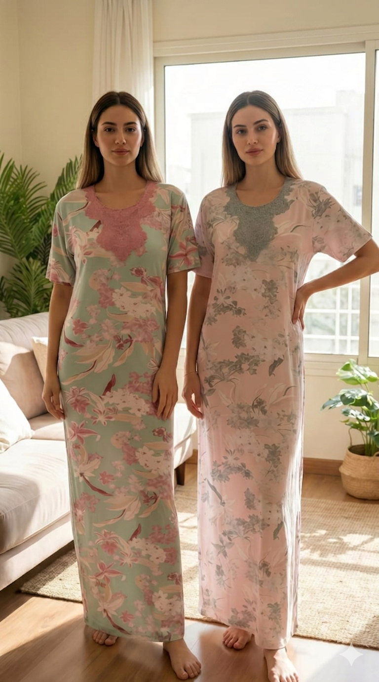 Pistache Flowers H.S Nightshirt with floral pattern, soft fabric, and relaxed fit, perfect for comfortable sleepwear.