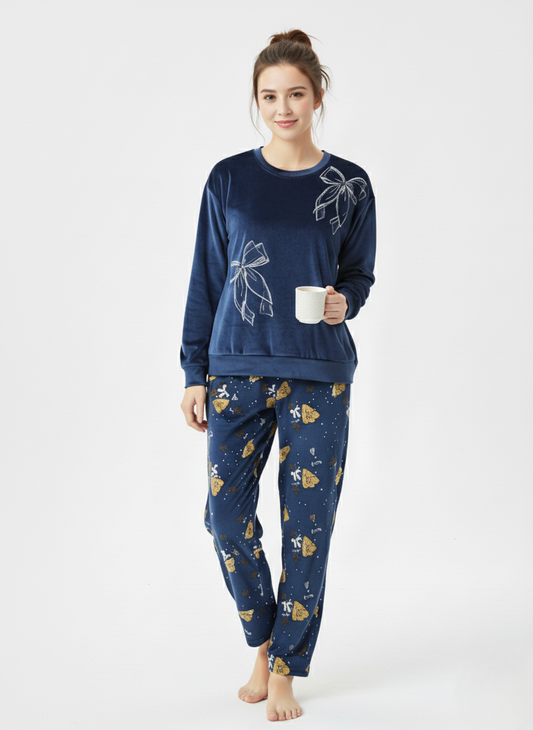 BOW EMB ROUND NECK PAJAMA