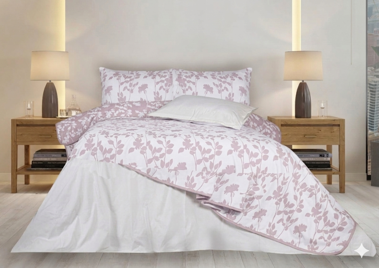 Digital print double coverlet with floral design from MODA HOME, featuring vibrant flower patterns on soft fabric.