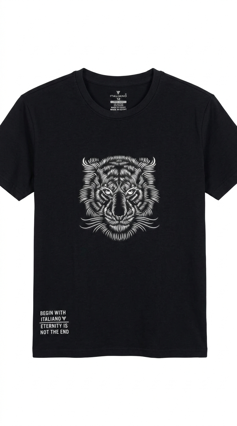 Italiano LION short-sleeve T-shirt featuring a bold lion graphic on the front, casual style, vibrant colors, and comfortable fit.