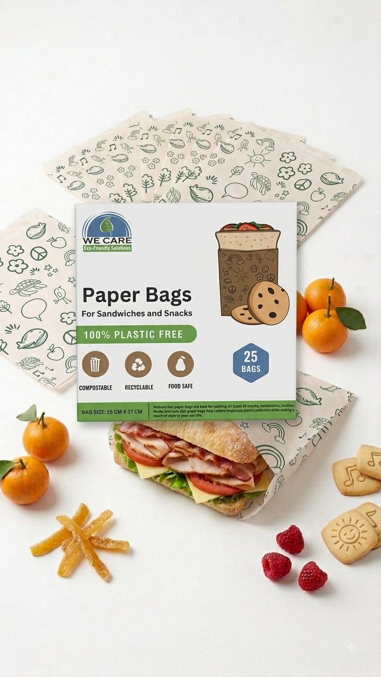 "We Care paper bags for sandwiches and snacks-25 pieces "