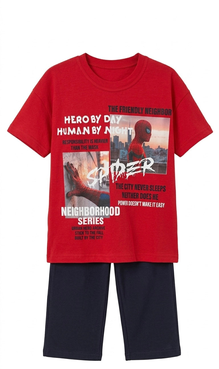 Dream Spider-Man R.Neck pajamas featuring a colorful spider-man print and comfortable fabric for kids' sleepwear.