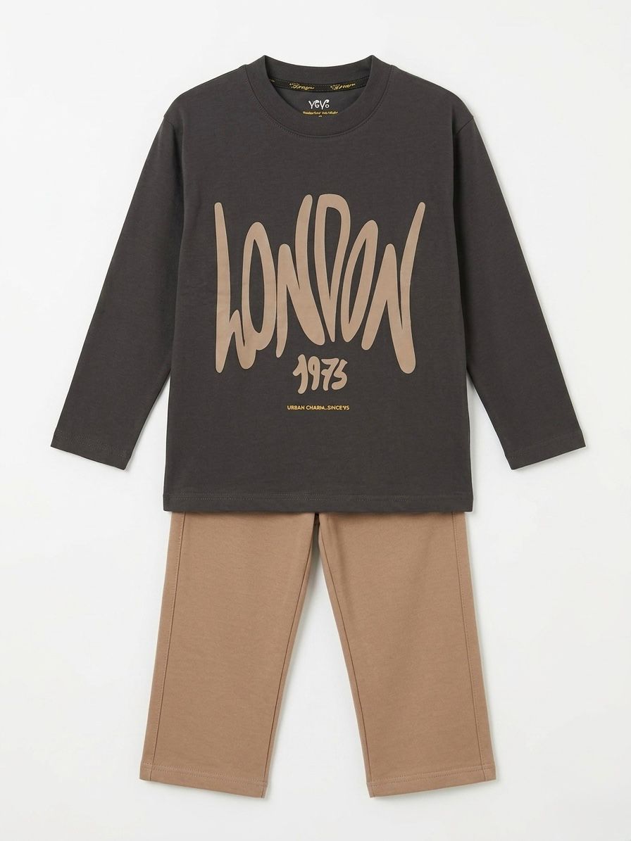 YAYA London long sleeve pajama top and pants set in soft fabric, featuring a stylish print and comfortable fit for cozy nights.