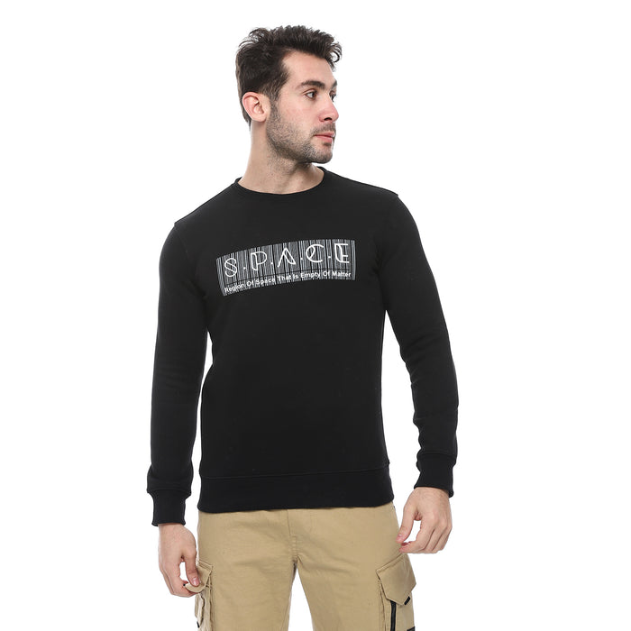 Round Melton Sweat Shirt Printed Black