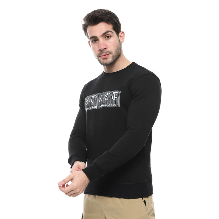 Round Melton Sweat Shirt Printed Black