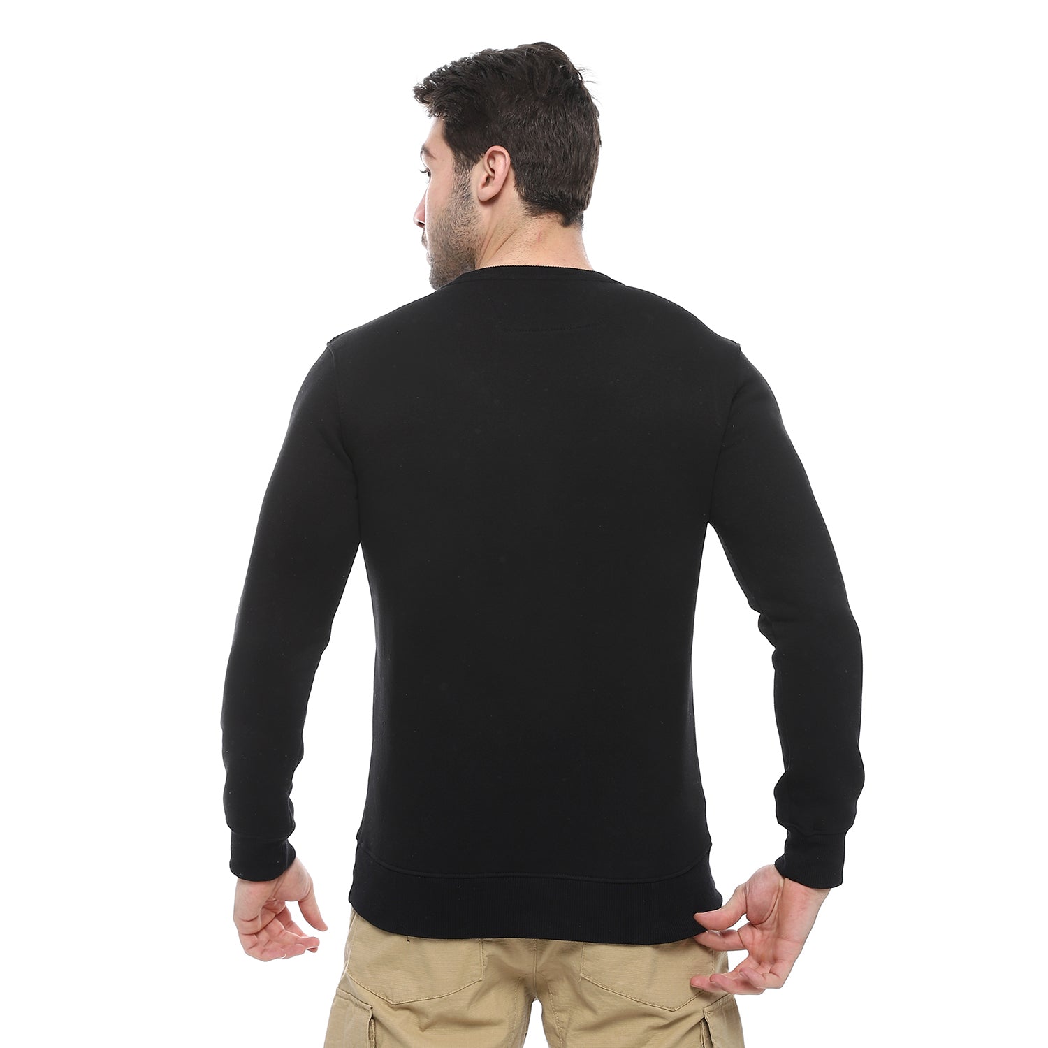 Round Melton Sweat Shirt Printed Black