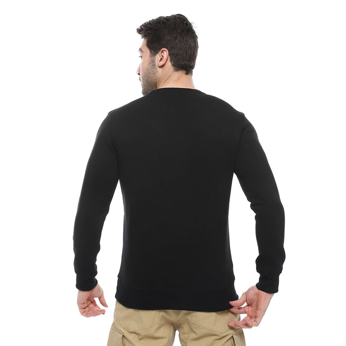 Round Melton Sweat Shirt Printed Black