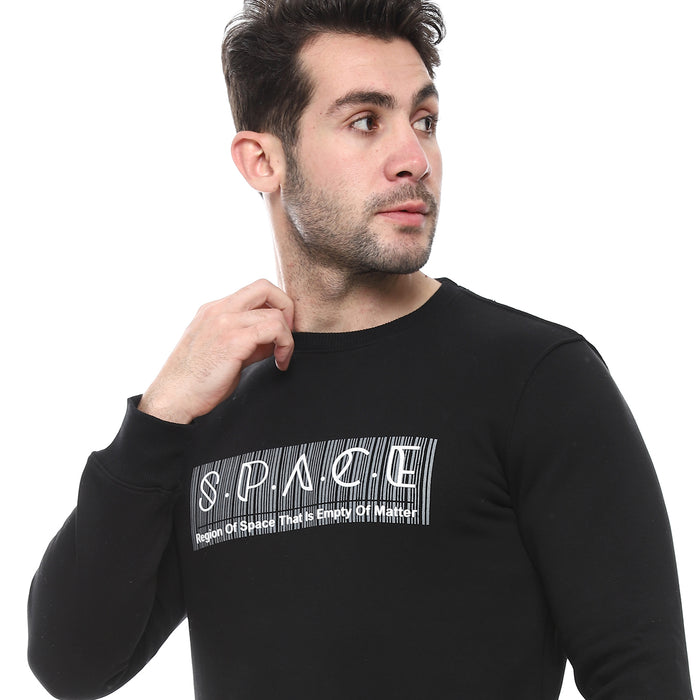 Round Melton Sweat Shirt Printed Black