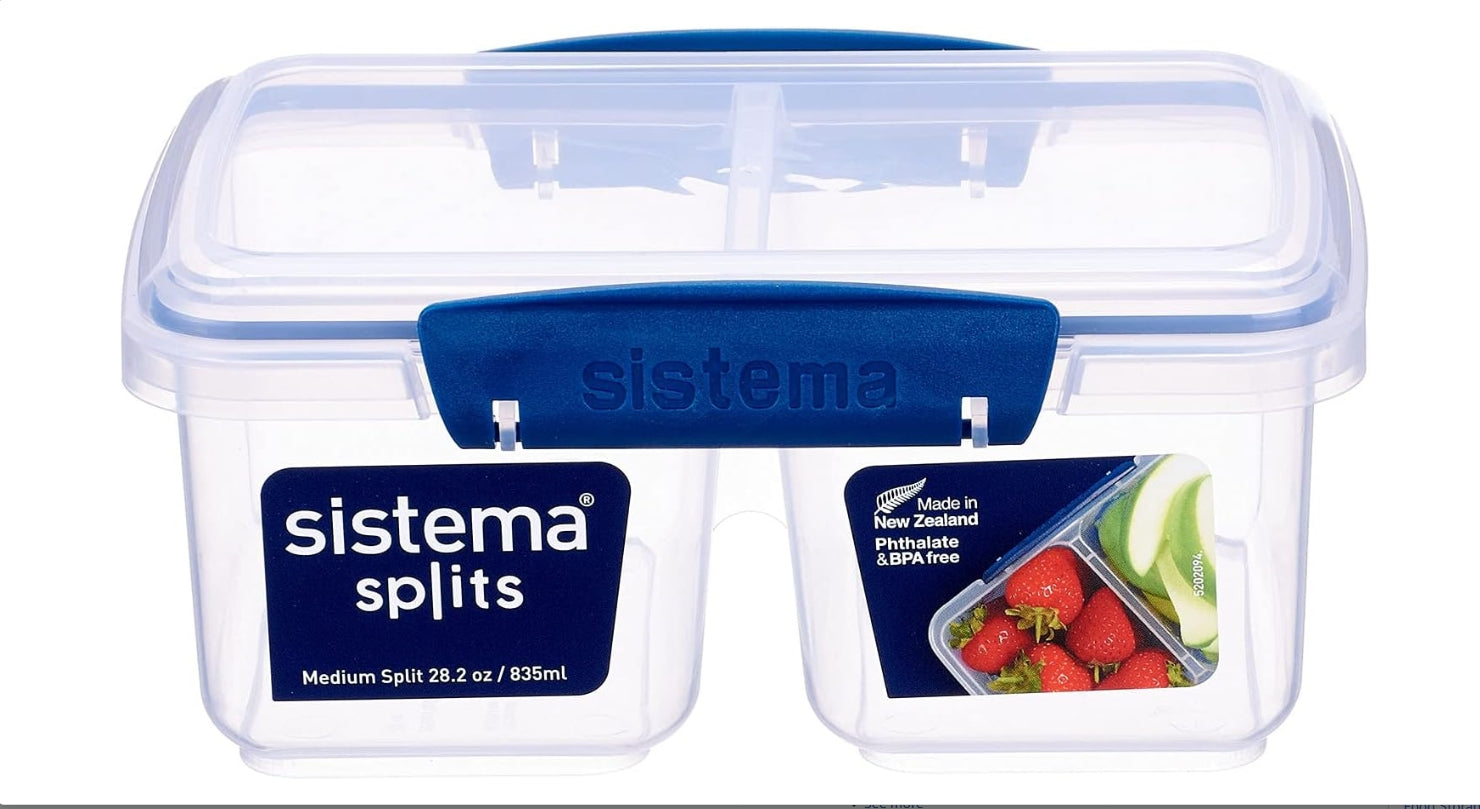 "Sistema medium split food container, 835 ml - dark blue and clear "