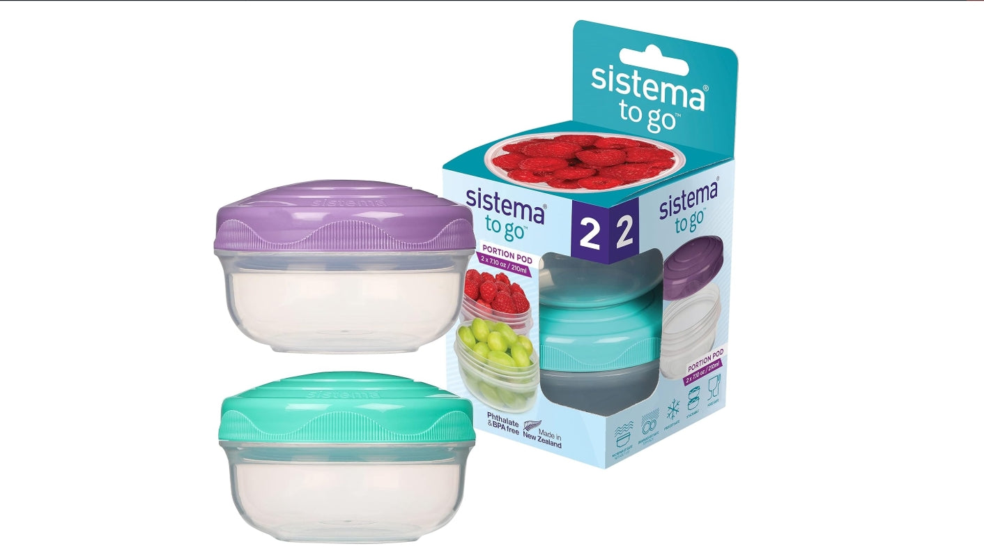 " Sistema TO GO PortionPod Food Storage Containers, Small Snack Pots, BPA - Free, Assorted Colours, 2 x 210 ml "