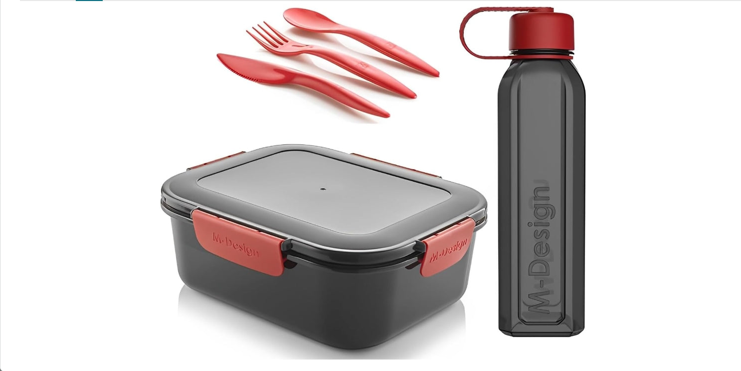 " M-Design Lunch Set - 1.1L Box, 500ml Water Bottle & 3pc"