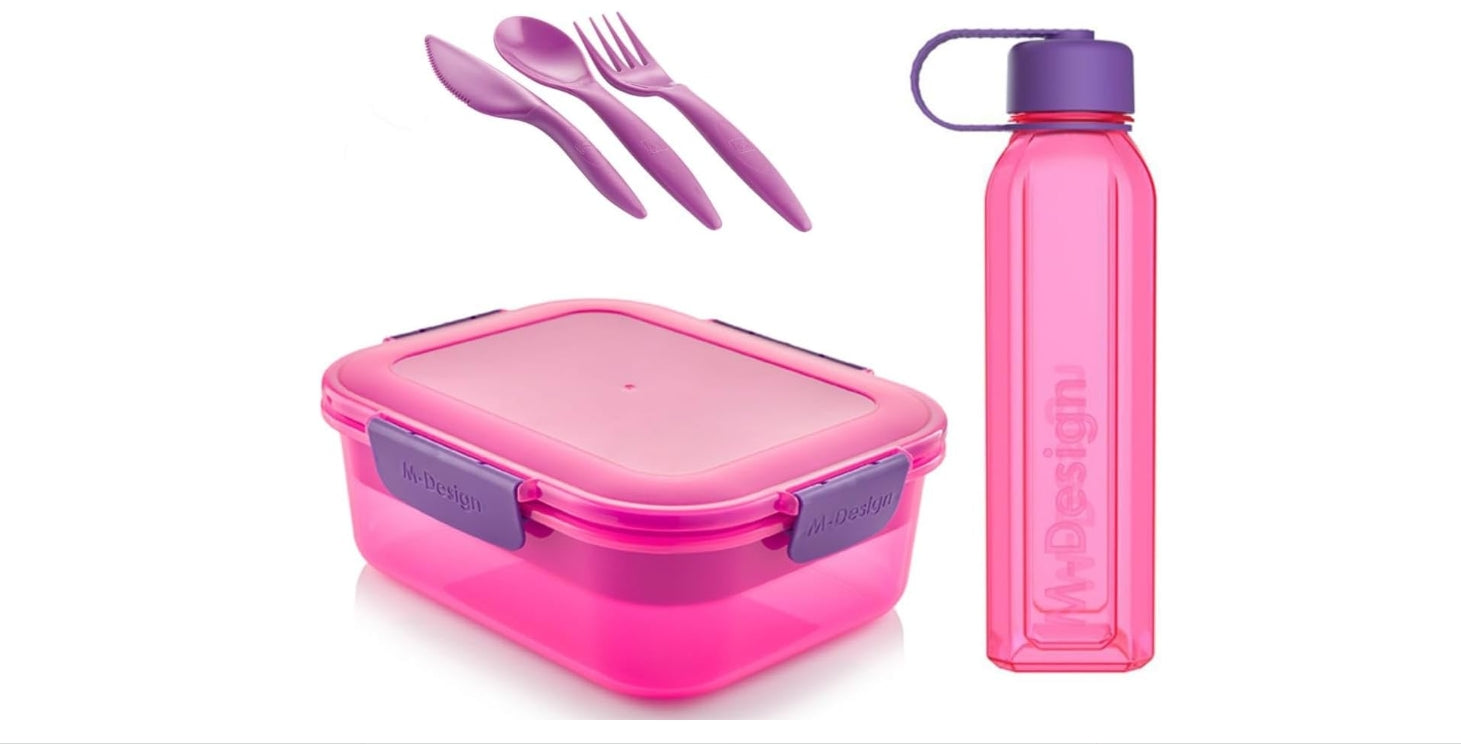 " M-Design Lunch Set - 1.1L Box, 500ml Water Bottle & 3pc"