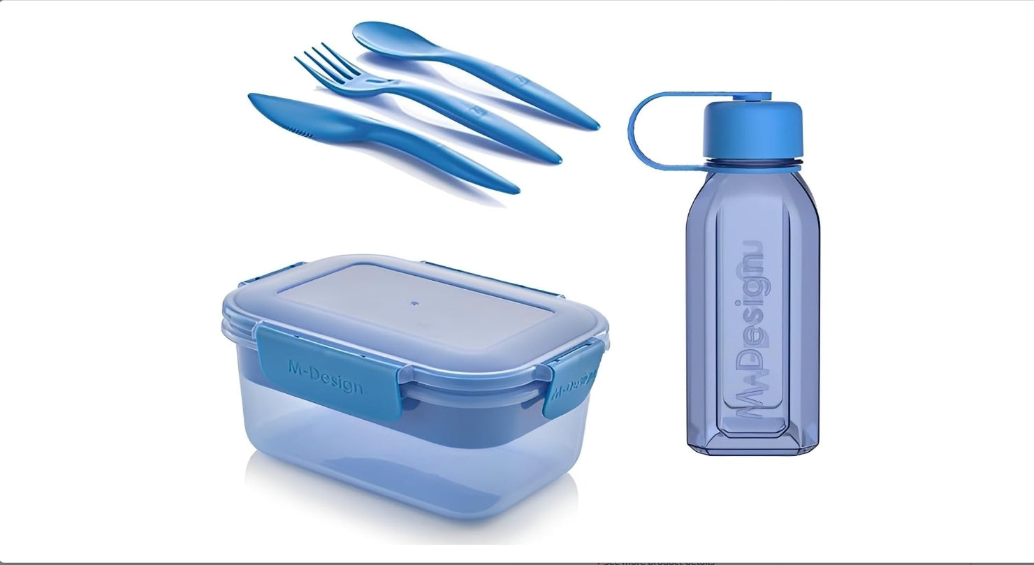 " M-Design Lunch Set - 1.1L Box, 500ml Water Bottle & 3pc"