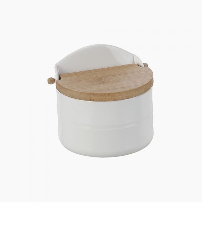 "ZINNIA A salt container with a wooden lid "