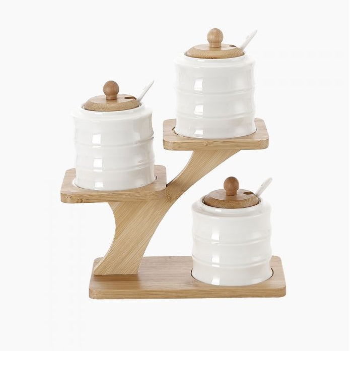 "ZINNIA Sugar set with spoon and wooden lid "