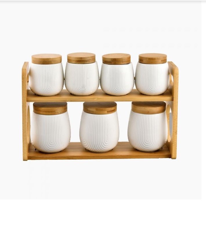 "ZINNIA Jar set + wooden holder "