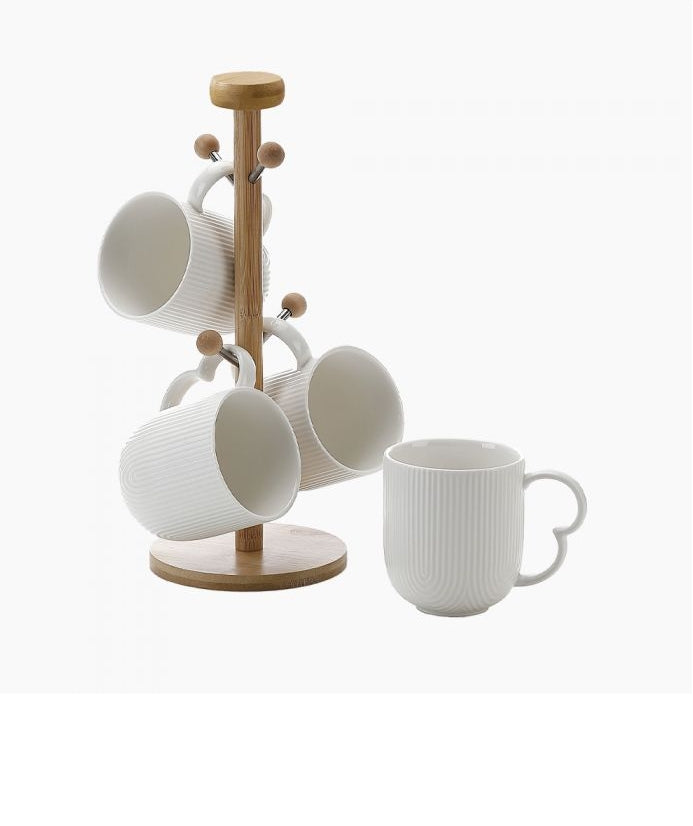 "ZINNIA Mug set + wooden holder "