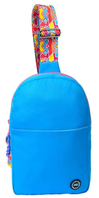 CUBS sling front pocket bag with adjustable strap and spacious main compartment, shown on a website screenshot.