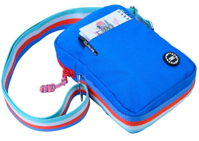 CUBS royal blue and red cross body shoulder bag with adjustable strap and multiple compartments, casual and stylish design.