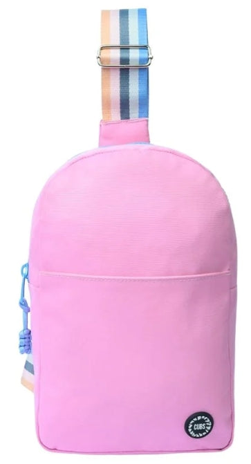 Pink and black sling shoulder bag with front pocket by CUBS, stylish and compact for everyday use.