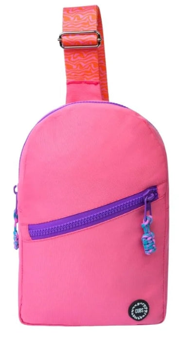 Pink Sling Shoulder Bag by CUBS with front zipper, stylish design, and adjustable strap, perfect for casual or trendy outfits.