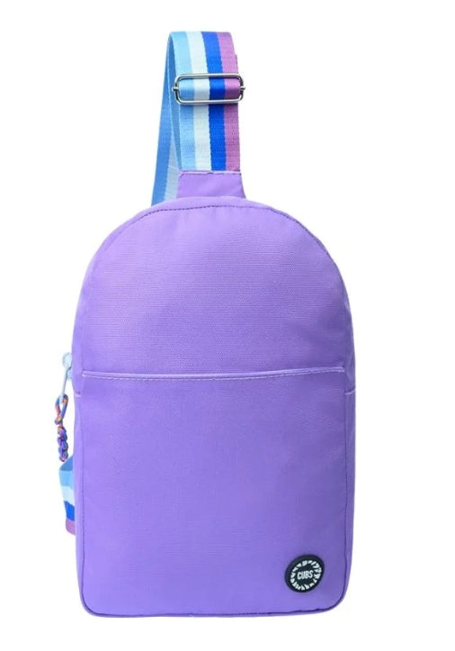 Cubs lilac and grey sling front pocket bag with adjustable strap and spacious front pocket, casual and stylish for everyday use.