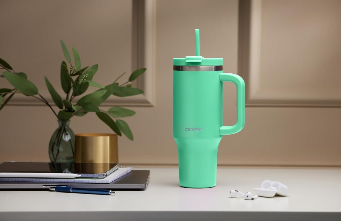 " Contigo Tumbler 1200 ml with Handle | Stainless Steel Vacuum Insulated Water Bottle with Straw and Lid "