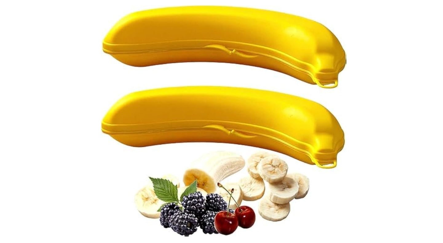 " Banana lunch box BPA-Free, Banana Protector, Cute Carrier Box, Yellow 2 Pack Banana Box Container "