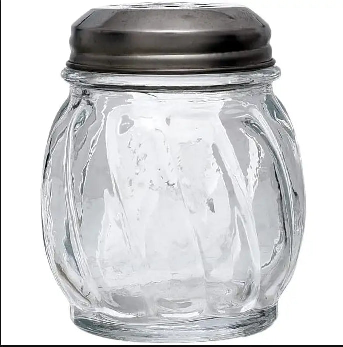 Neoflam cheese shaker and glass cheese container with lid, ideal for storing and serving cheese in a clear, durable design.