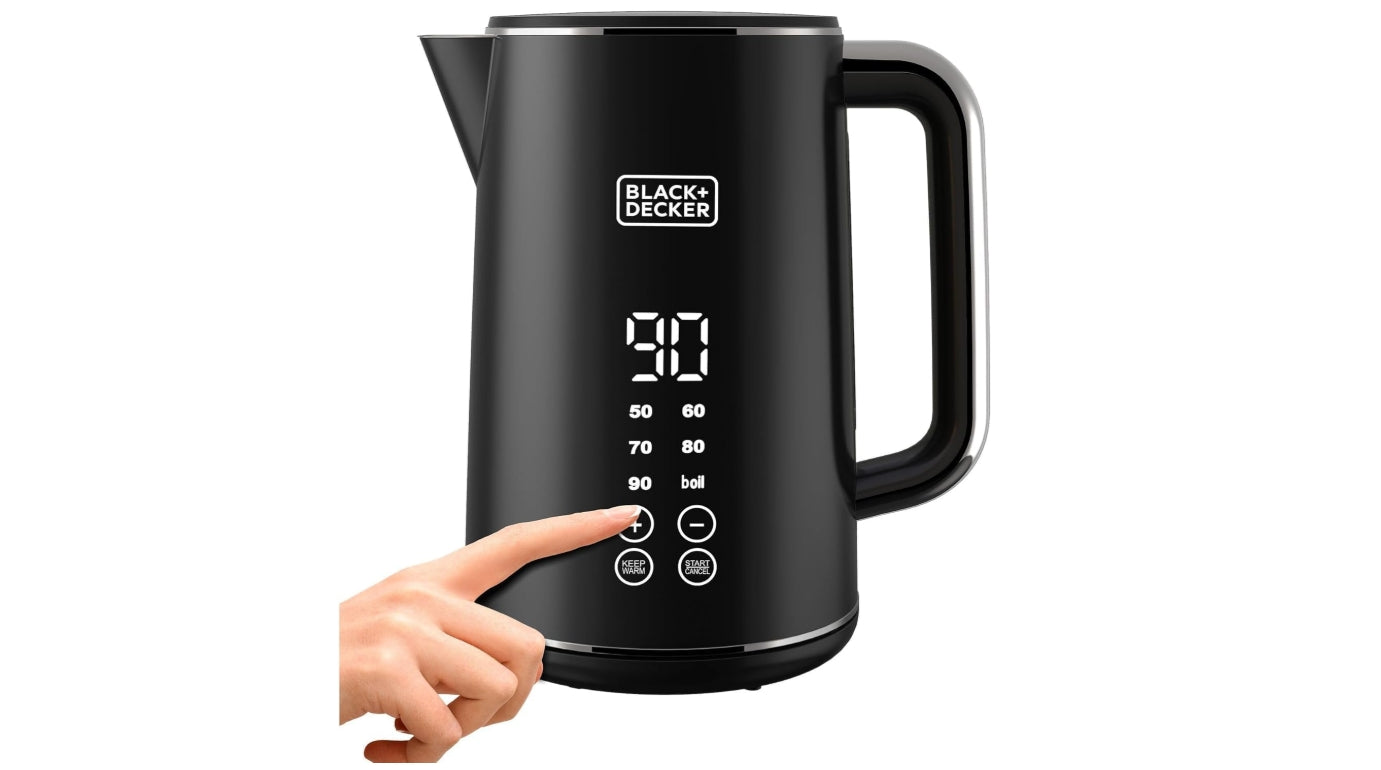 " Black & Decker Kettle 1.7L, Touch Screen Digital Display, Double-Wall Construction, 6 preset Temperature Settings 2200 W,30 Min Keep Warm, Auto Off, JCD200-B5 "