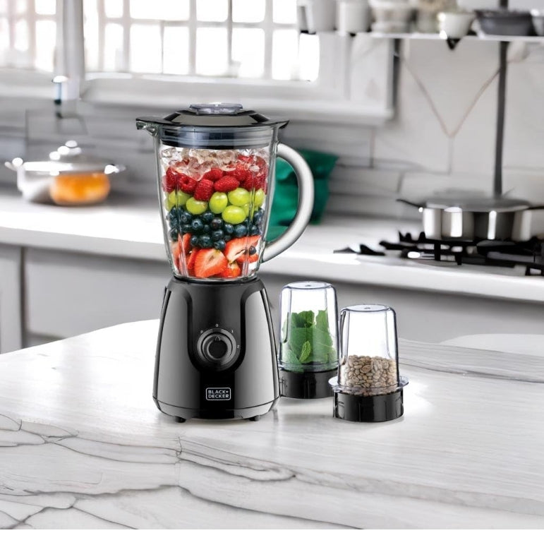 " Black & Decker 400W Blender With Glass Jar And 2 Grinding Mill, Black, Bx440G-B5, Year Warranty