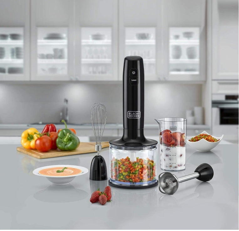 " Black+Decker 600W 3-in-1 Hand Blender with Chopper, Black - HB600-B5"