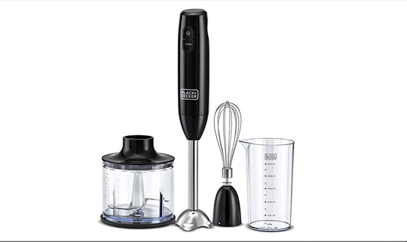 " Black+Decker 600W 3-in-1 Hand Blender with Chopper, Black - HB600-B5"