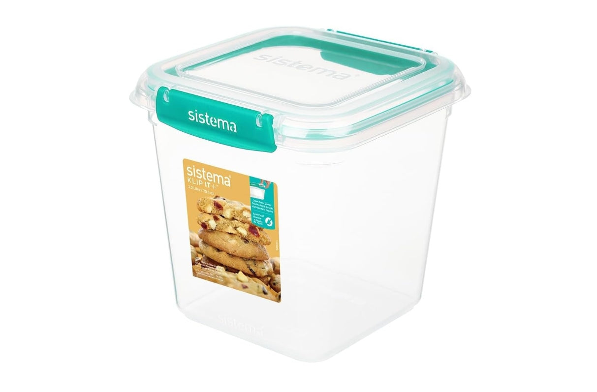 " Sistema Klip IT Plus Square Food Storage Box, 2.2 Liter Capacity, Minty Teal "