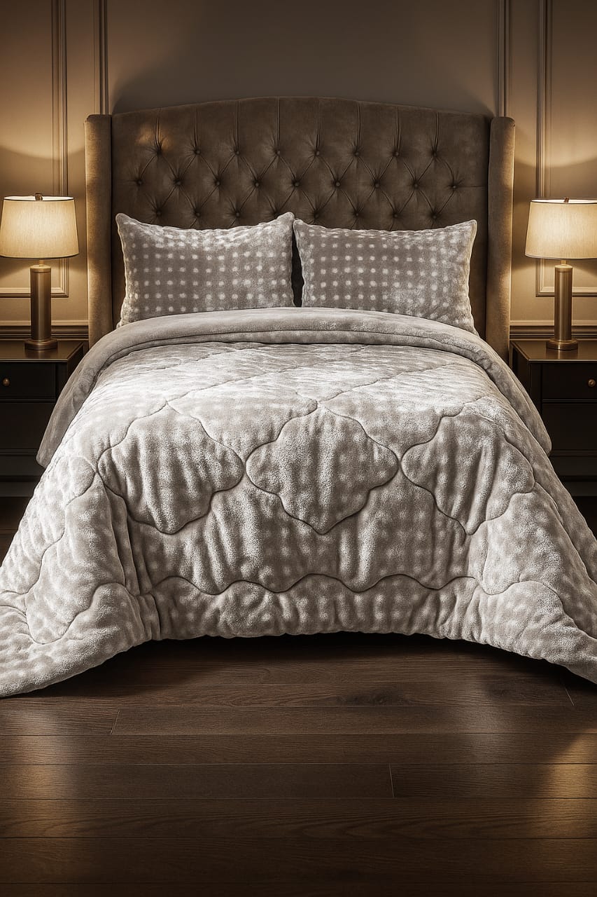 MODA HOME Zigzag Bubble Faux Fur Quilt | Winter Warmth | Size 260x240 cm
