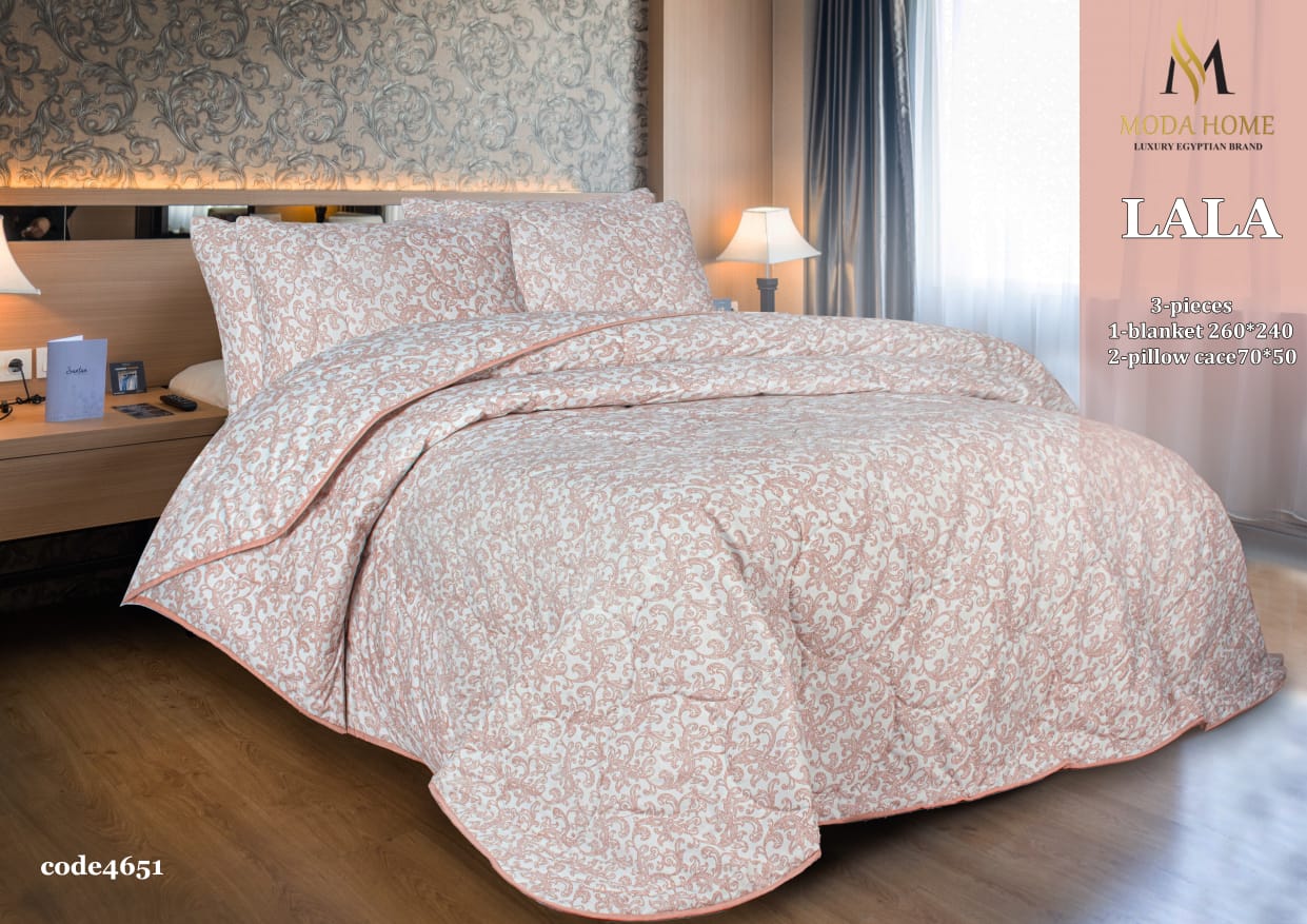 MODA HOME Lala Quilted 3-Piece Coverlet Set in size 240x260 cm, featuring a soft, patterned quilted fabric for a cozy bedroom look.