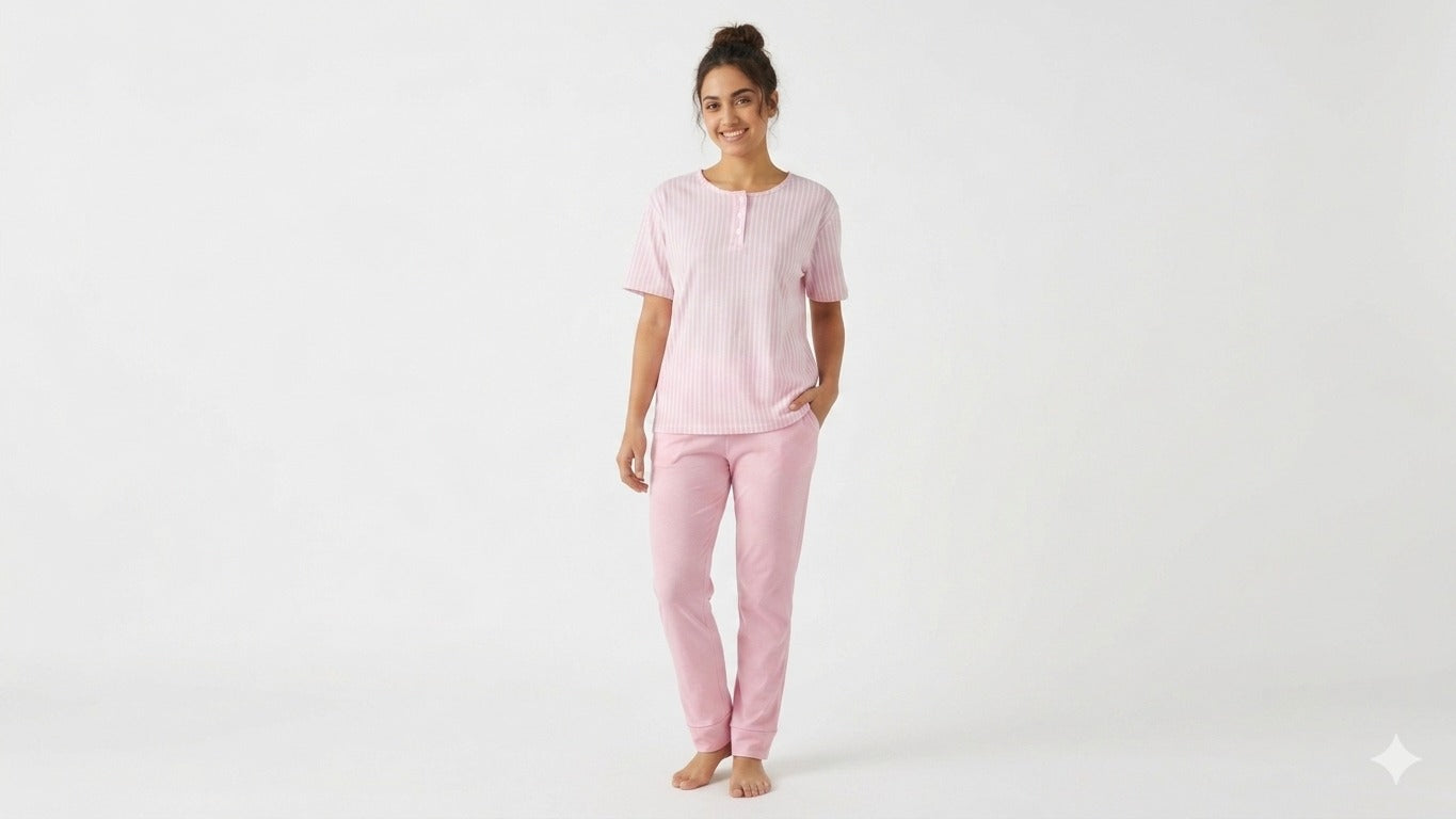 "STRIP R.NECK H/S PANT PAJAMA"