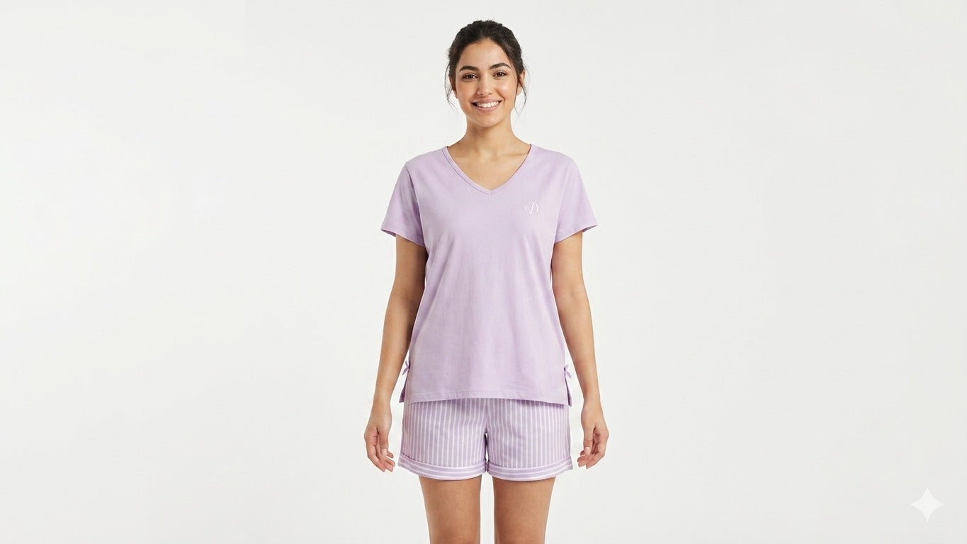 "BASIC TOP & STRIP SHORT PAJAMA"