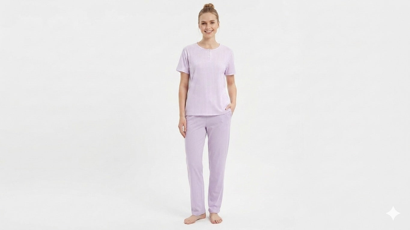 "STRIP R.NECK H/S PANT PAJAMA"