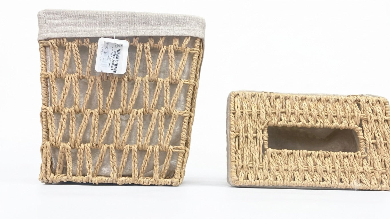 "Wicker Basket  with Tissue Box Set"