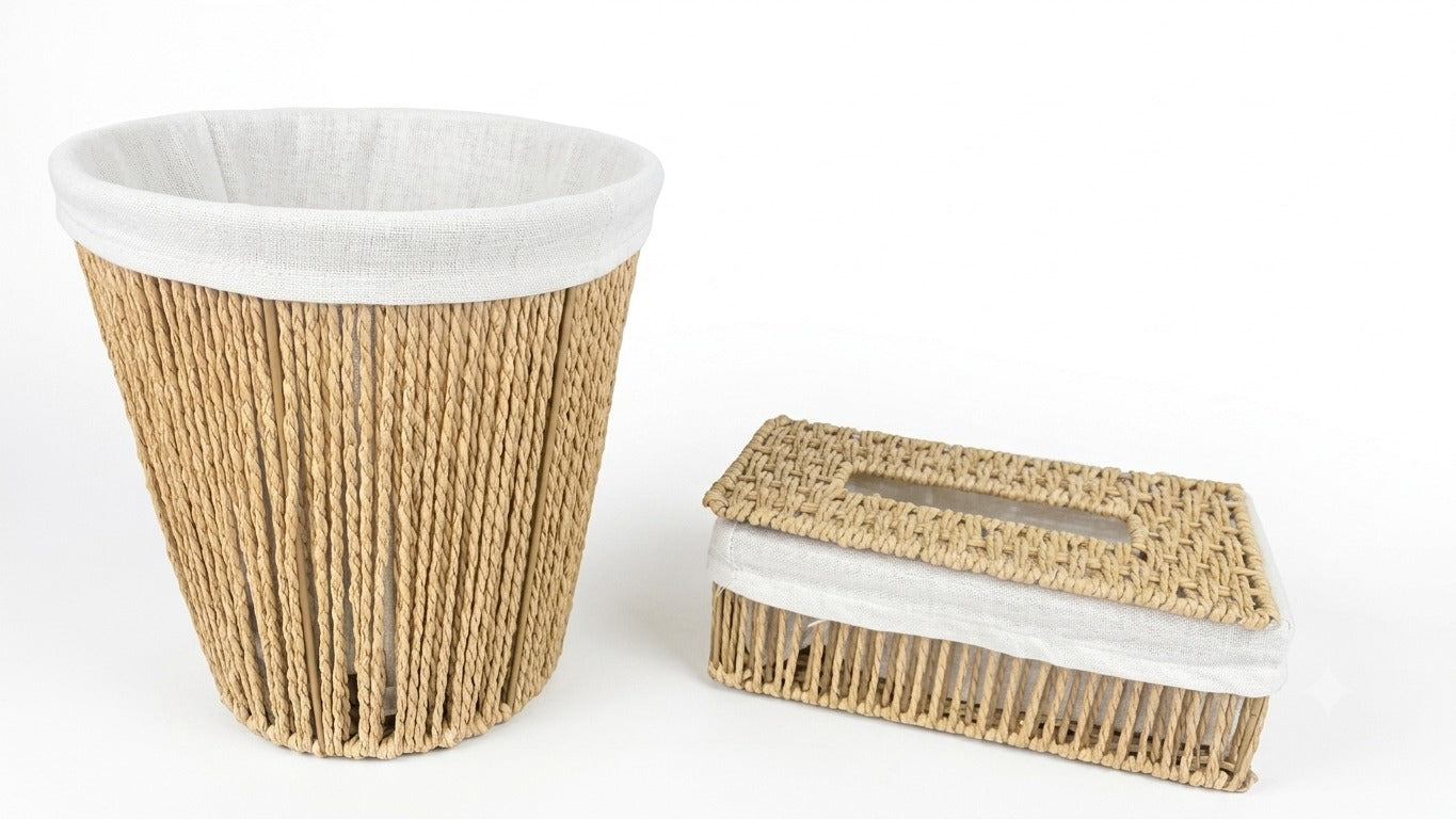 "Wicker Basket  with Tissue Box Set"