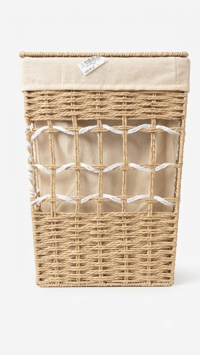 " Rectangular wicker laundry basket with lid "