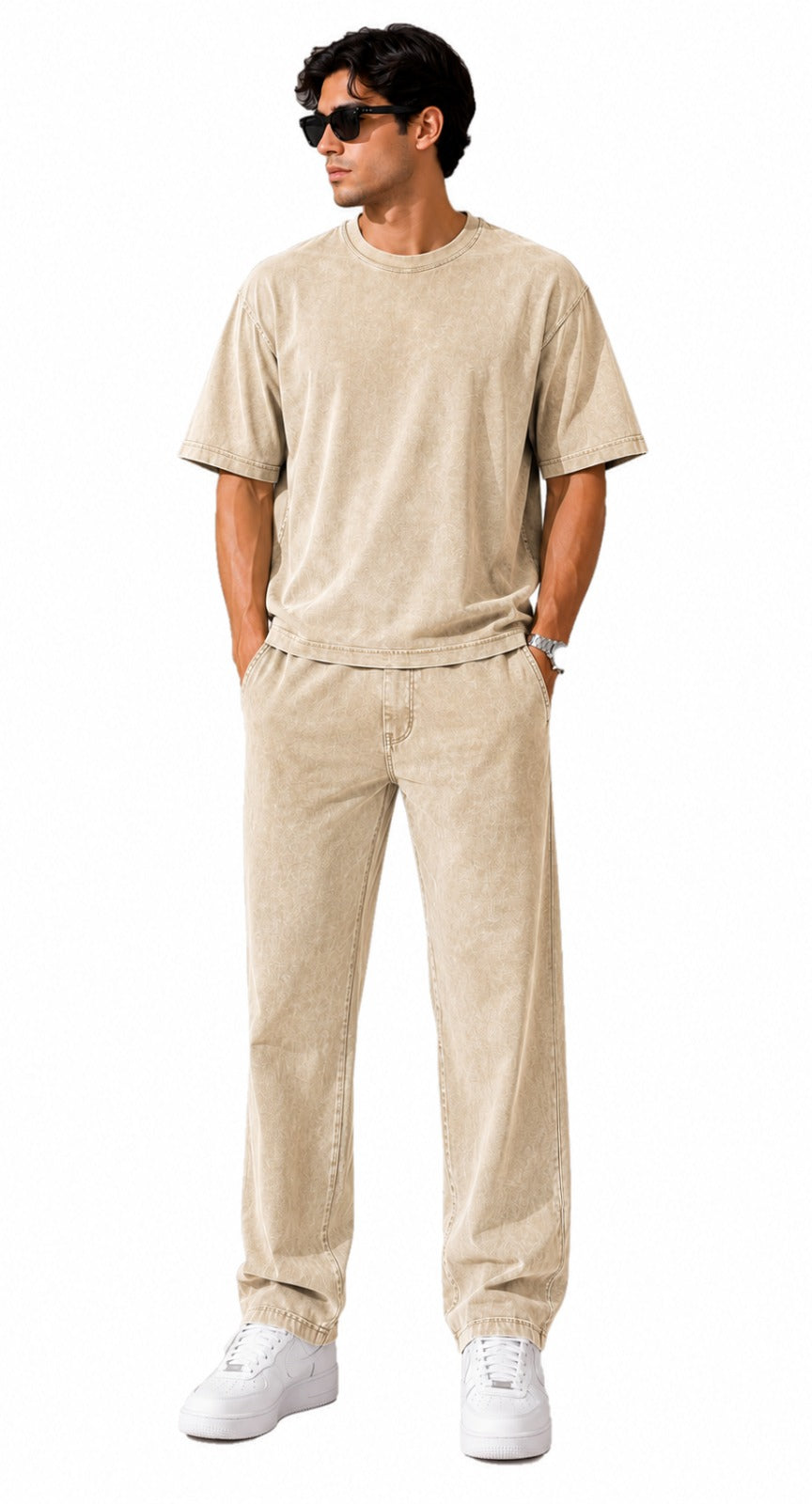 " Details PLAIN STONE TSHIRT & PANT SET"