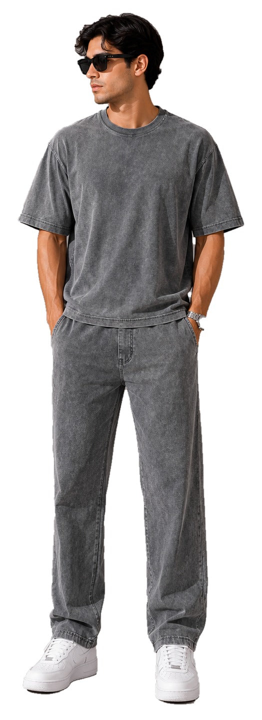 " Details PLAIN STONE TSHIRT & PANT SET"