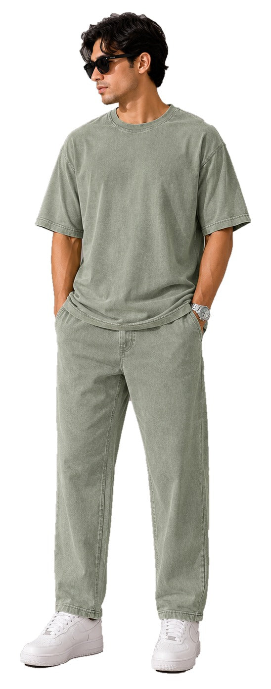" Details PLAIN STONE TSHIRT & PANT SET"