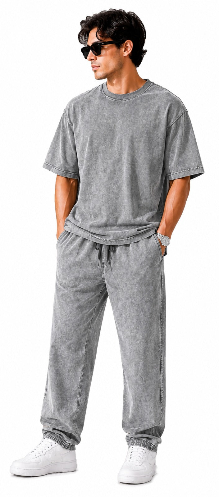 " Details PLAIN STONE TSHIRT & PANT SET"
