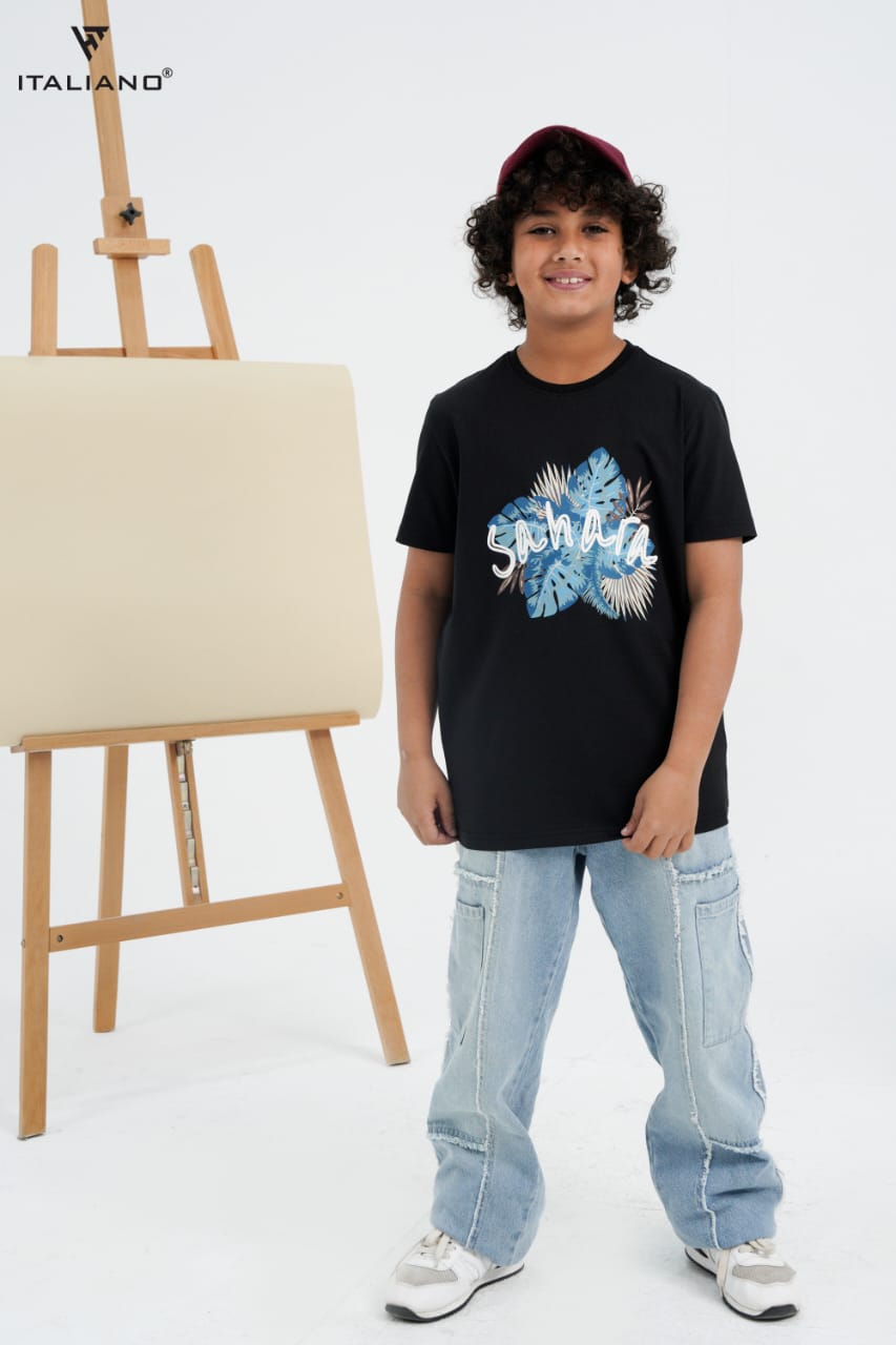 Light beige SIHARA short-sleeve T-shirt by ITALIANO, displayed flat showing front view with round neckline and soft fabric texture.